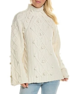 REBECCA TAYLOR Bauble Turtleneck Merino Wool Blend Sweater Beige Pullover L NEW - Picture 1 of 11