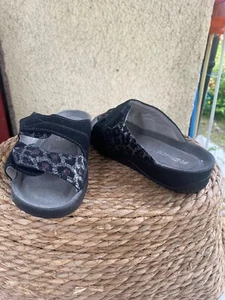 NEW ROHDE BLACK MIX SUEDE SLIP ON MULES (ODD SIZES UK4&5) SELF FASTENING STRAPS - Picture 1 of 14