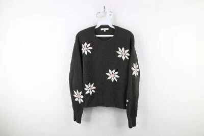 Suéter de malha Madewell feminino pequeno floral flor intársia lã merino verde - Imagem 1 de 4