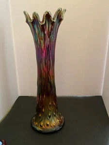 Vtg Tree Trunk Vase Blue Carnival Glass 10.75” Tall 3.5" Base Vintage - Picture 1 of 4