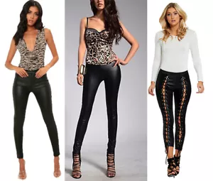 Leggings neri wet look VITA ALTA ecopelle donna pantaloni a matita skinny jeans - Foto 1 di 5