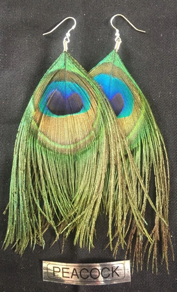 Vero Pavone Occhio Piuma Orecchino Pendenti Gioielli 925 Argento Sterling - Immagine 1 di 1