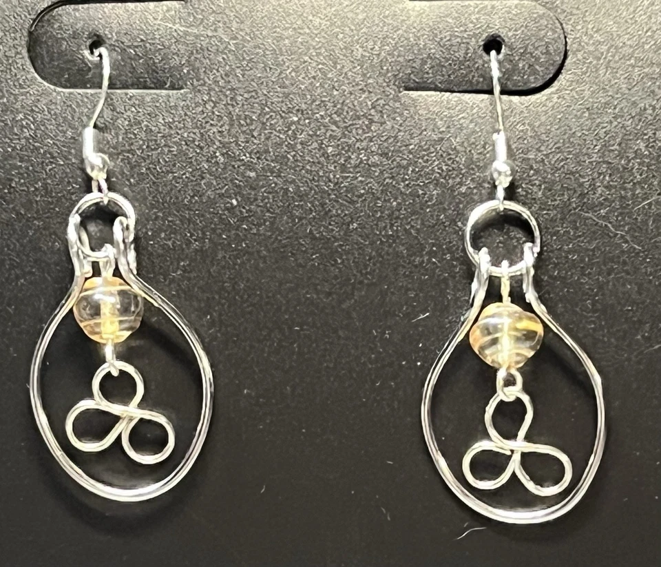 Light Citrine Color Stones In Silver Colored Hoops Hypoallergenic Earrings - Image 1 of 1