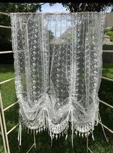Handmade Creamy White Victorian Lace Embroidered Pull-up Curtain (56” x 64”) - Picture 1 of 8
