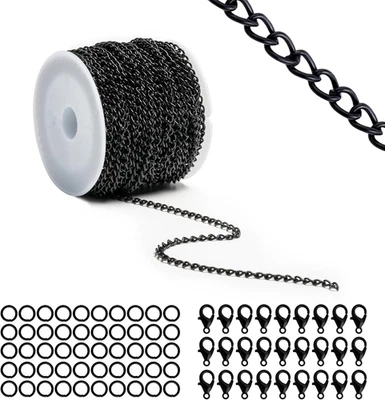 Cadenas de collar de metal negro de 33 pies cadenas de eslabones a granel para hacer joyas DI Foto 1 de 4