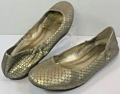 Delman Shiny Gold Python Leather Rubber Bottom Ballet Flats Size 6 - Image 1 of 4