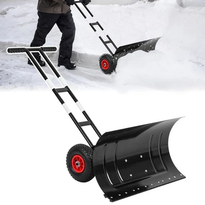 Heavy-Duty Snow Pusher with Large Blade and Anti-Skid Wheels, Snow Removal Tool - Image 1 of 4