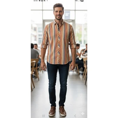 Raw Blue Nu Realms Y2K Men's Striped Button-Up Shirt Size 2XL Retro EUC - Image 1 of 4