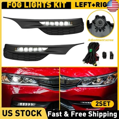 Juego de 2 luces antiniebla LED 4 puertas + biseles + interruptor para Honda Accord 2016-2017 sedán Foto 1 de 4