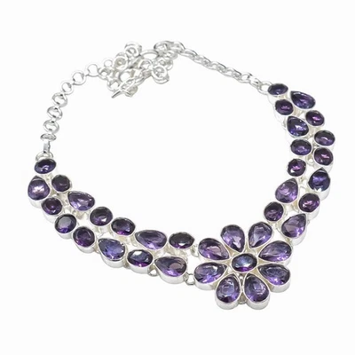 Purple Amethyst Gemstone Handmade 925 Sterling Silver Jewelry Necklace 18" - Image 1 of 4