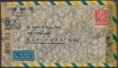 Brazil Ceará Censored Cover to New York USA 1944 Latin America Postage WWII - Image 1 of 2
