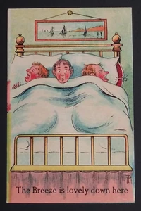 The Breeze is Lovely Down Here Men in Bed Humor Comic Funny UNP Postcard c1910s - Picture 1 of 3