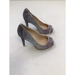 Marc Fisher Harpyly Heels Pumps Size 7.5M Silver Pink Peep Toe Sparkle Glitter - Picture 1 of 7