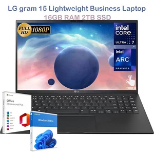 2025 LG Gram 15 Touch Laptop,16-Core Ultra 7-155H,16GB RAM,2TB SSD+W11P+OFP21 US - Picture 1 of 10