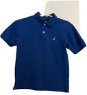 Nautica Boys Polo Shirt Medium 10/12 Blue Short Sleeve White Logo Cotton