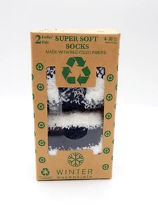 Winter Essentials Black White Super Soft Socks Ladies 2 Pair Size 4-10 - Picture 1 of 4