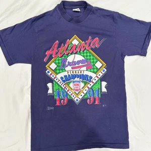 Vintage Atlanta Braves National MLB Champions 1991 Single Stitch Anvil Shirt 90s - Picture 1 of 6