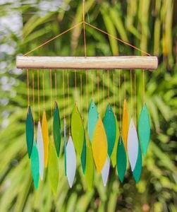 Glass Wind Chime Green Leaves Windchime Garden Art Home Decor Mobile Fair Trade - Picture 1 of 2