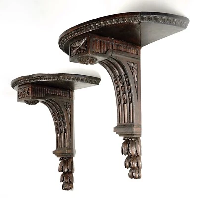 Pair Antique French Carved Wood Wall Shelves Neoclassical Acanthus - Image 1 of 4
