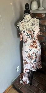  Women dress American Rag Cie Asymmetrical pink Floral  Multicolor M boho Chic - Picture 1 of 5