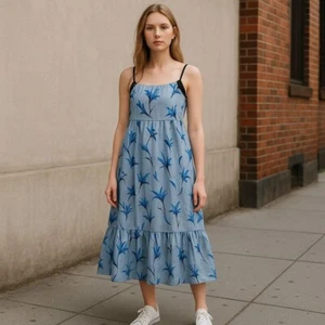 Vestido midi con estampado floral azul Lost Ink en capas informal verano 4X Plus Sie - Imagen 1 de 13