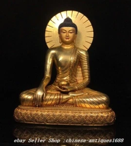 9.8'' Old Nepal Bronze Gilt Painting Shakyamuni Sakyamuni Amitabha Buddha Statue - Picture 1 of 9