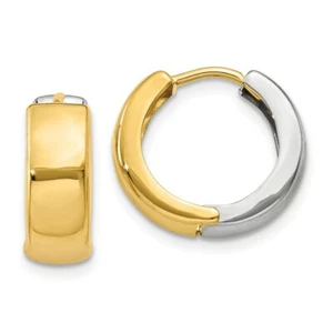 14k 14kt Two-tone Hinged Hoop Earrings 10mm X 5mm - Picture 1 of 3