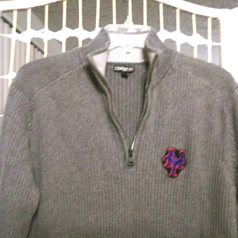 New York Mets baseball MLB gray ribbed zip collar sweater, size XL, Express Cover