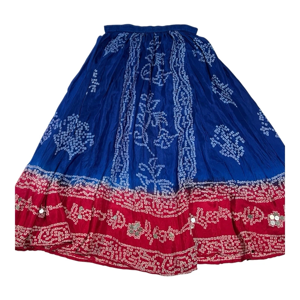 Neiman Marcus Exclusivo Azul y Rojo Floral Midi Largo Ligero 100% Seda Talla L Foto 1 de 4