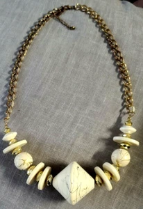 Vintage Geometrische Halskette - Grobe Creme Geometrische Form Halskette a - Bild 1 von 1