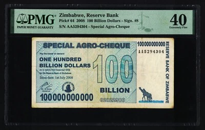 100 Billion Dollars Zimbabwe 2008, PMG CERTIFIED AUTHENTIC, Special Agro Cheque - Image 1 of 4
