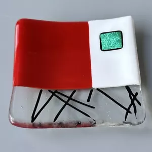 Fused Art Glass Trinket Dish Dichroic Geometric 4" Square Jewelry Artist Signed - Picture 1 of 10