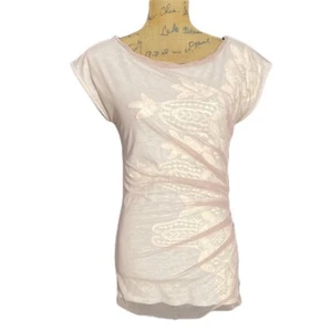 Bordeaux Blouse MED Blush Pink Mesh Crochet Lined Pleated Side Cap Sl Top - Imagen 1 de 7