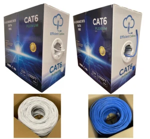 550Mhz Plenum Bare Copper, Cat6, Solid 100% Copper UTP Ethernet Cable Blue White - Picture 1 of 13
