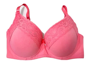 Delta Burke Bra Size 38DD Pink Lace Bow Accent Padded Full Cover Underwire Bra - Picture 1 of 6