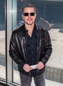 Handmade Jason Bourne Matt Damon Brown & Black Leather Jacket for Men and Women - Picture 1 of 15