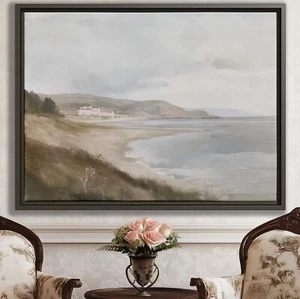 Coastal Wall Art Canvas Print Beach Landscape Oil Painting Framed Rustic Decor - Picture 1 of 9