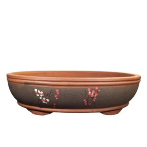 Painted Bonsai Pot | 415x305x105 | Unglazed Ceramic Pot | Oval Bonsai Tray - Picture 1 of 1