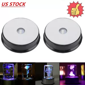 2PCS LED Light Color Changing Glass Crystal Display Base Stand Decoration Art US - Picture 1 of 15