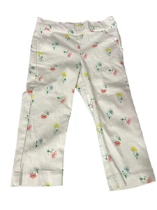 Janie And Jack White Pants Pastel Flowers Side Zip Pockets SZ 4 Adj. Waist - Picture 1 of 5