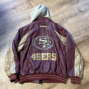 Vintage 90’s San Francisco 49ers Hooded Leather Varsity Football Jacket XL - Bild 1 von 13