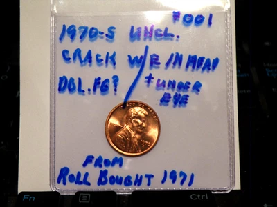 1-1970-S  Lincoln Uncl  Red Penny Crack On Forehead More Error`s Roof, FG - Image 1 of 4