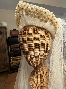 1956🌟Vintage Antik Handarbeit 1900er Wachsblume Krone Diadem Hochzeit Brautschleier - Bild 1 von 24