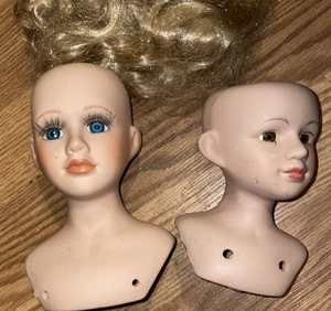 2 teste di bambola bisque porcellana ceramica pezzi dipinti USATI ARTIGIANATO HALLOWEEN - Foto 1 di 6