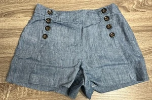 Ann Taylor Sailor The Riviera Shorts Chambray Button Linen Blend Summer Size 4P - Picture 1 of 8