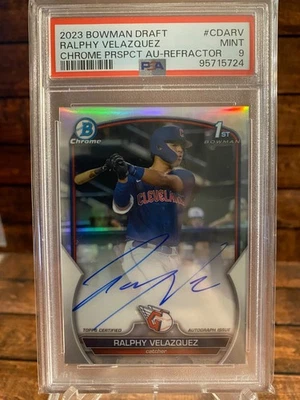 2023 Bowman Draft Ralphy Velazquez Refractor 1st Bowman Auto/499 PSA 9 Guardians - Image 1 of 2