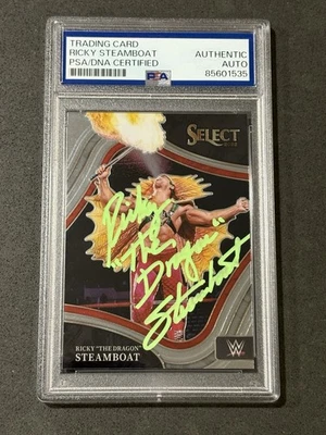 TARJETA AUTOGRAFIADA FIRMADA POR RICKY STEAMBOAT 2022 PANINI SELECT WWE CERTIFICADA PSA/ADN Foto 1 de 2