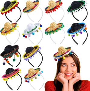 12 Pcs Cinco De Mayo Sombrero Headband Hats Bulk Mini Hat Headband with Fiest... - Picture 1 of 12