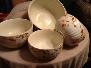 Hall Jewel Tea Autumn Leaf Nesting Bowls Mixing Bowls Kitchen Ware (4) Vintage - Picture 1 of 12