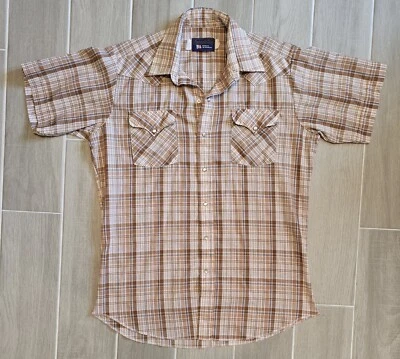 Camisa Pandhandle-Slim Western Botón Talla 16 Perla A Presión Marrón Cuadros Hecha en EE. UU.  Foto 1 de 4